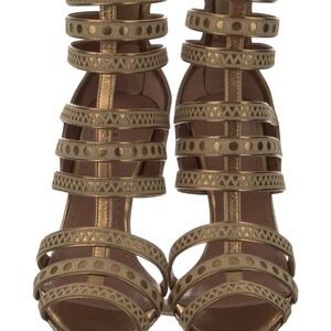 New Alaïa Metallic Bronze and beige  color Sandals. Leather&fabric mix.Size 6.